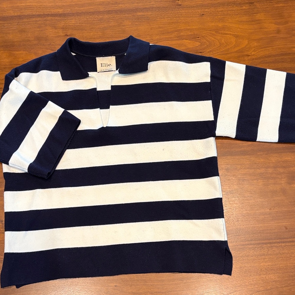 Elle Navy and White Striped Polo